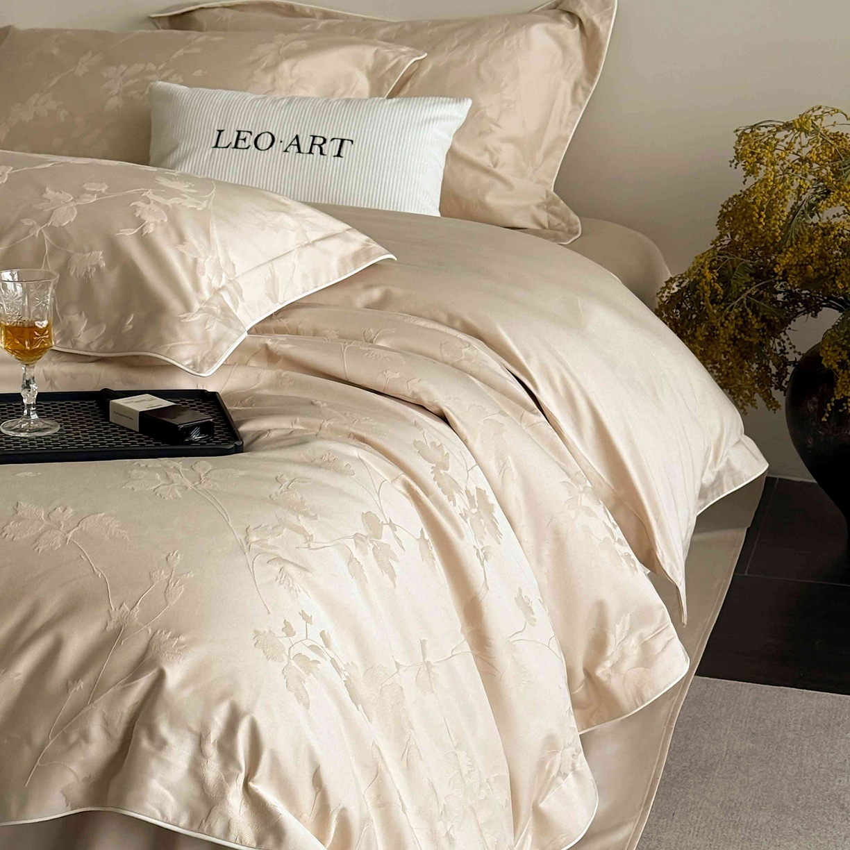 91家纺网 家纺一手货源 找家纺 涞澳家纺 2025新款全棉提花四件套 碧玉-小麦色