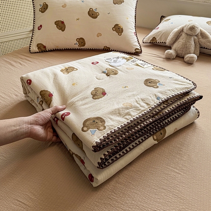 星巴k家纺 2025新款春夏云感双层纱A类母婴级三角针夏被贝壳边夏凉被贝壳绣【可提供买家秀】 贝壳绣-樱桃小熊