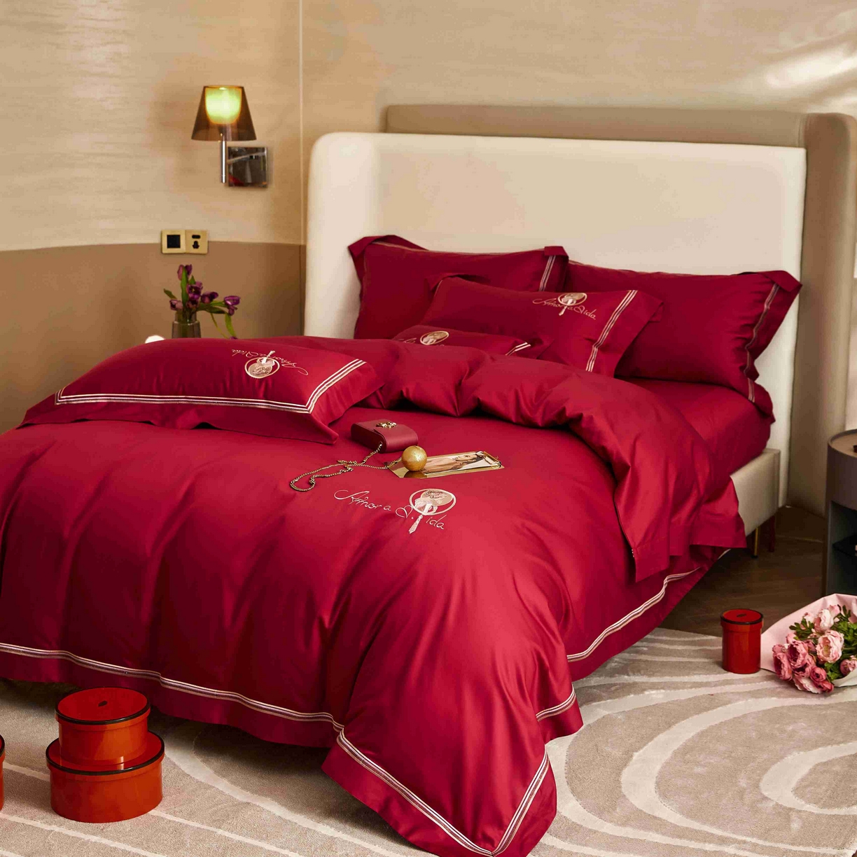 91家纺网 家纺一手货源 找家纺 涞澳家纺 2025新款婚庆款四件套 幸福嫁日