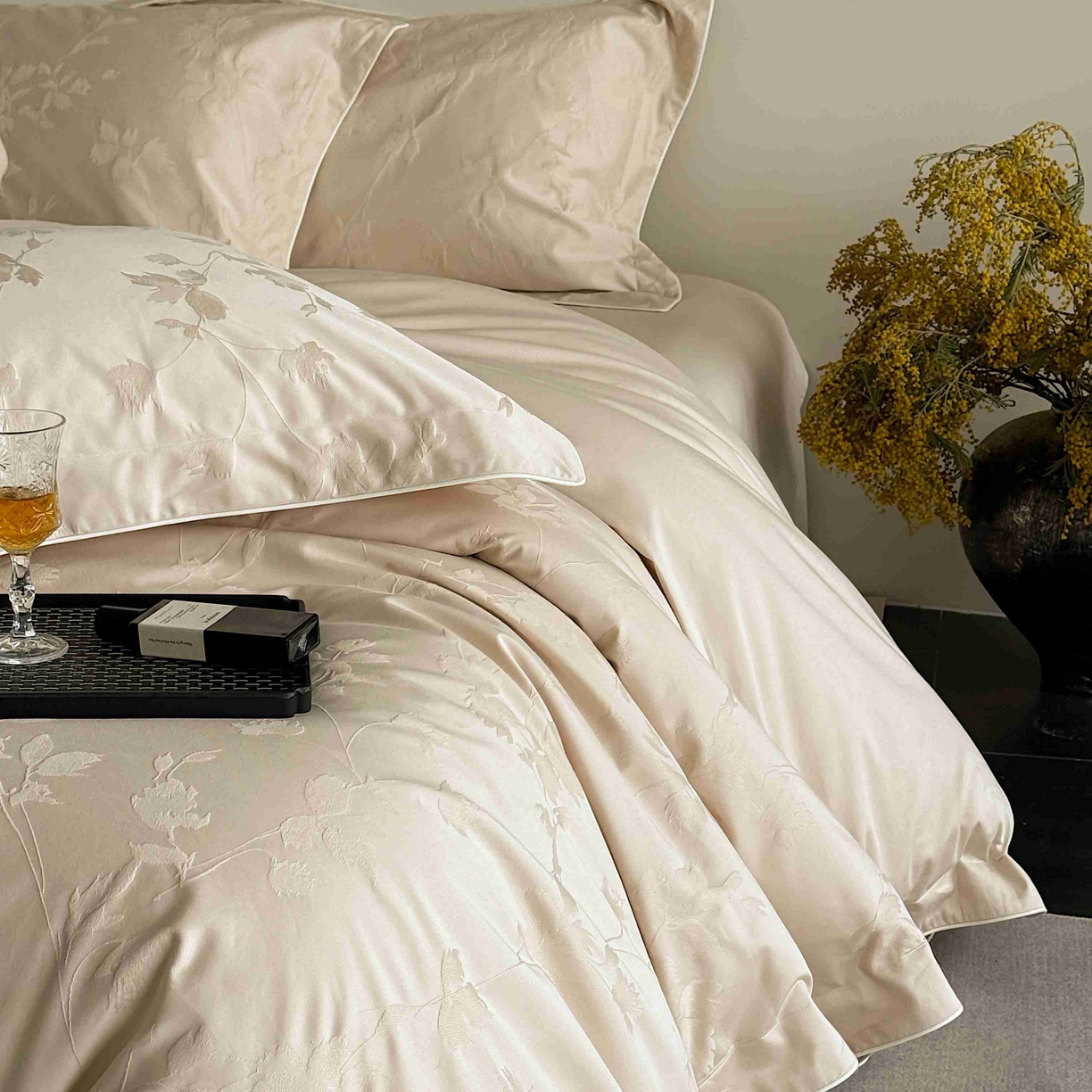 91家纺网 家纺一手货源 找家纺 涞澳家纺 2025新款全棉提花四件套 碧玉-小麦色