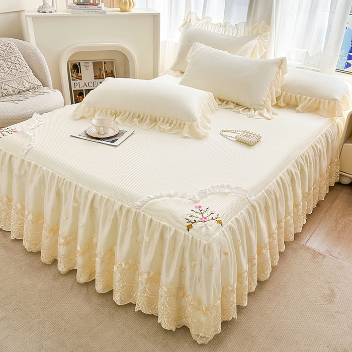 91家纺网 家纺一手货源 找家纺 （总）好儿喜家纺 2025新款春意浓系列凉席床裙冰丝席床罩凉席韩式凉感豆豆凉席床盖