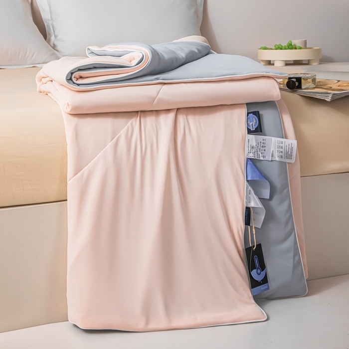 91家纺网 家纺一手货源 找家纺 凌云家纺 2025新款100%锦伦冰丝夏被空调被 粉灰