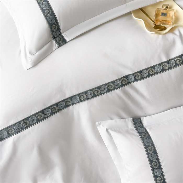 91家纺网 家纺一手货源 找家纺 梦庭帛美 2025新款宾馆刺绣四件套 祥云-藏蓝