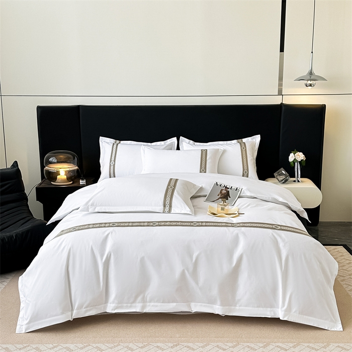 91家纺网 家纺一手货源 找家纺 梦庭帛美 2025新款宾馆刺绣四件套 吉祥-卡其