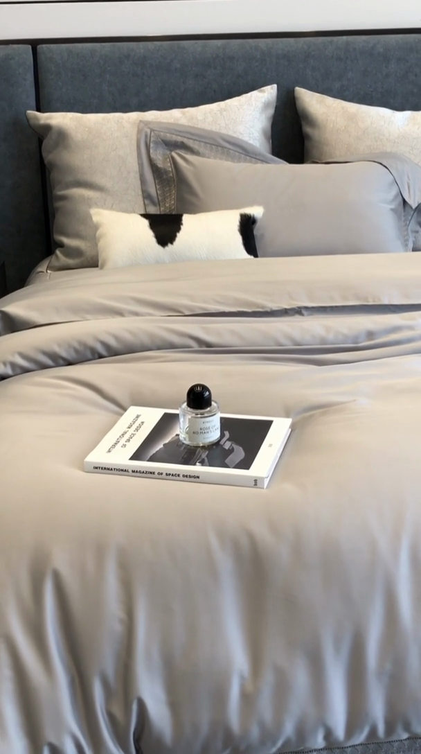 91家纺网 家纺一手货源 找家纺 涞澳家纺 2025新款60S天丝棉花边款四件套-星雅 星雅-大理石灰