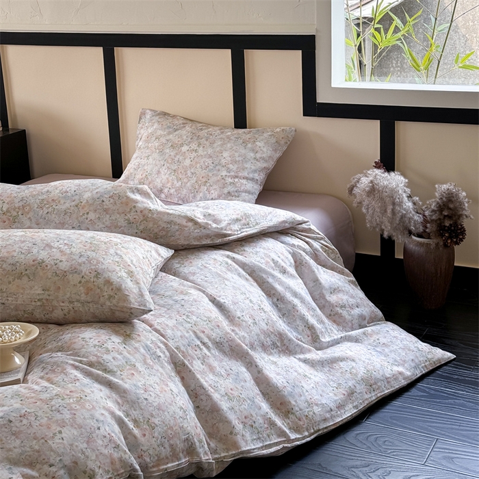 91家纺网 家纺一手货源 找家纺 窝米 2025春季新品全棉双层纱油画风花卉四件套系列（梦境花园、花研巧语） 梦境花园黄