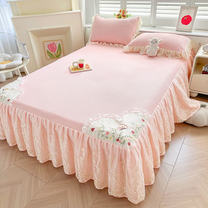 91家纺网 家纺一手货源 找家纺 （总）好儿喜家纺 2025新款繁花系列凉席床裙冰丝席床罩凉席韩式凉感豆豆凉席床盖四件套