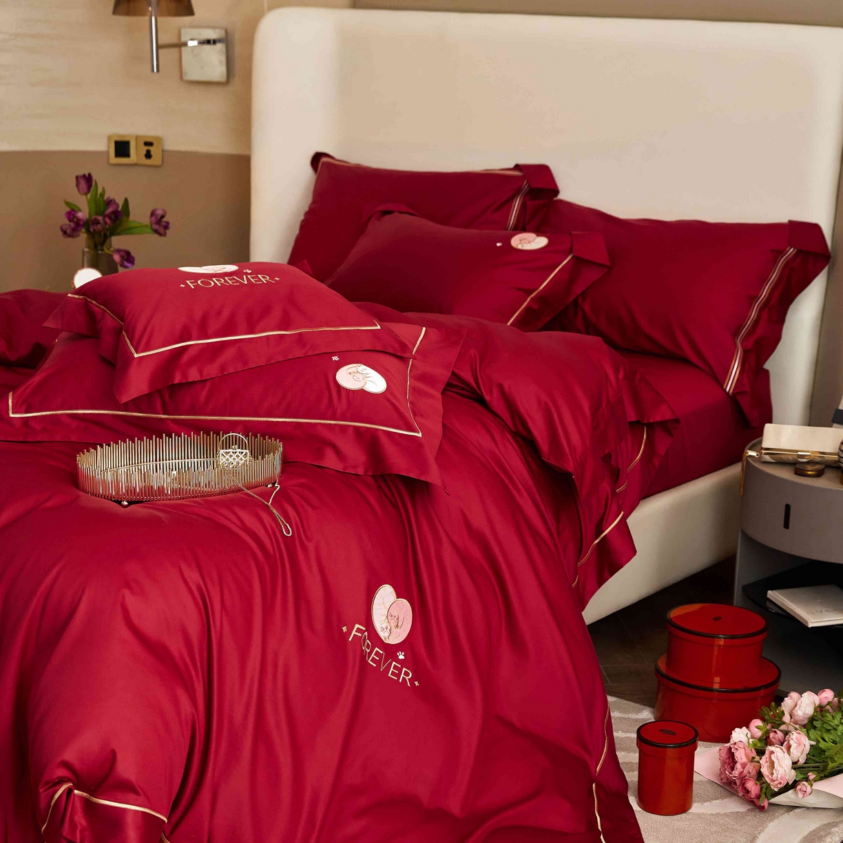 91家纺网 家纺一手货源 找家纺 涞澳家纺 2025新款婚庆款四件套 巴黎之爱