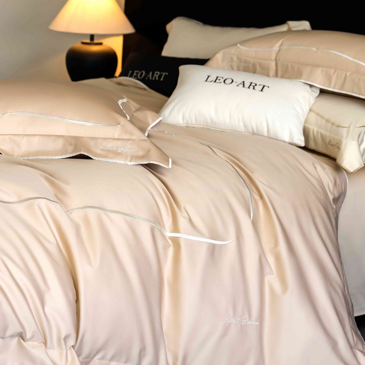 91家纺网 家纺一手货源 找家纺 涞澳家纺 2025新款80S全棉贡缎小蛮腰四件套-浅依 浅依-香槟