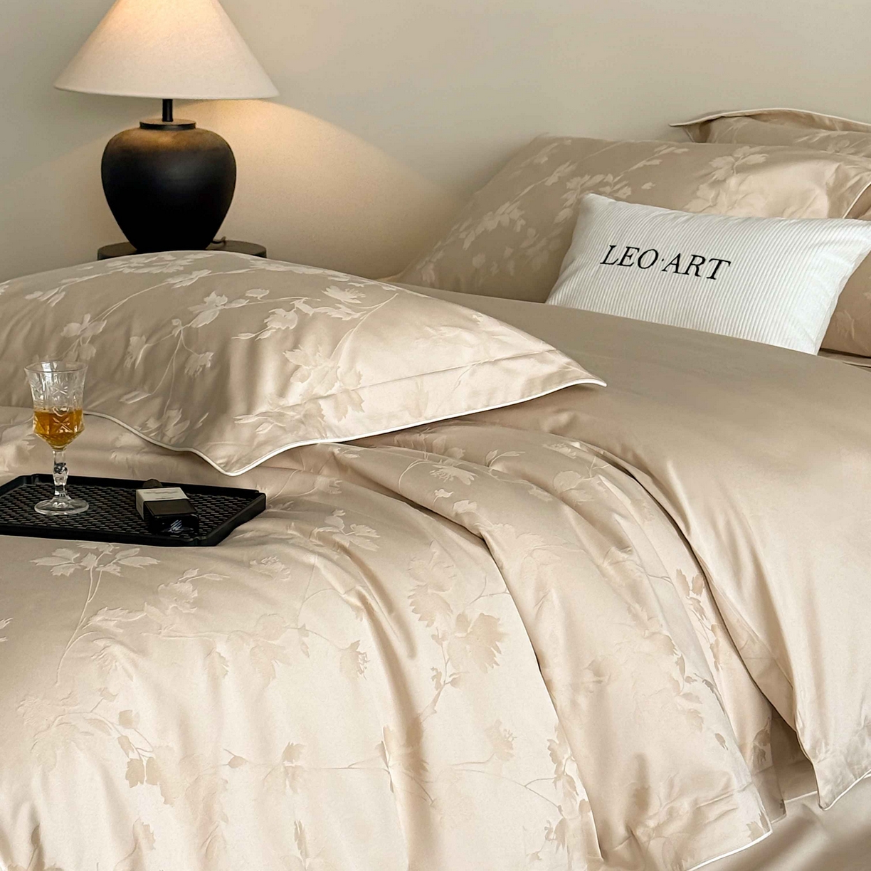 91家纺网 家纺一手货源 找家纺 涞澳家纺 2025新款全棉提花四件套 碧玉-小麦色