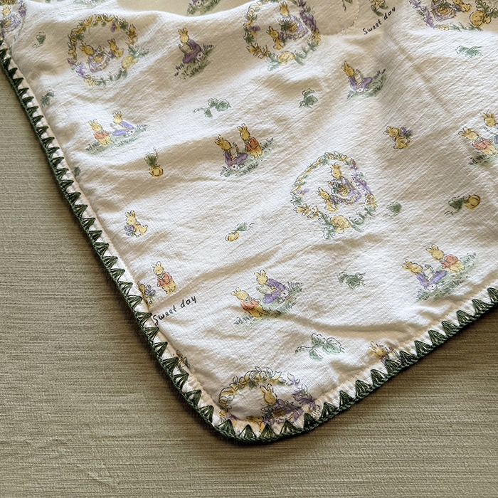 91家纺网 家纺一手货源 找家纺 星巴k家纺 2025新款春夏云感双层纱A类母婴级三角针夏被贝壳边夏凉被贝壳绣【可提供买家秀】 贝壳绣-兔子欢喜