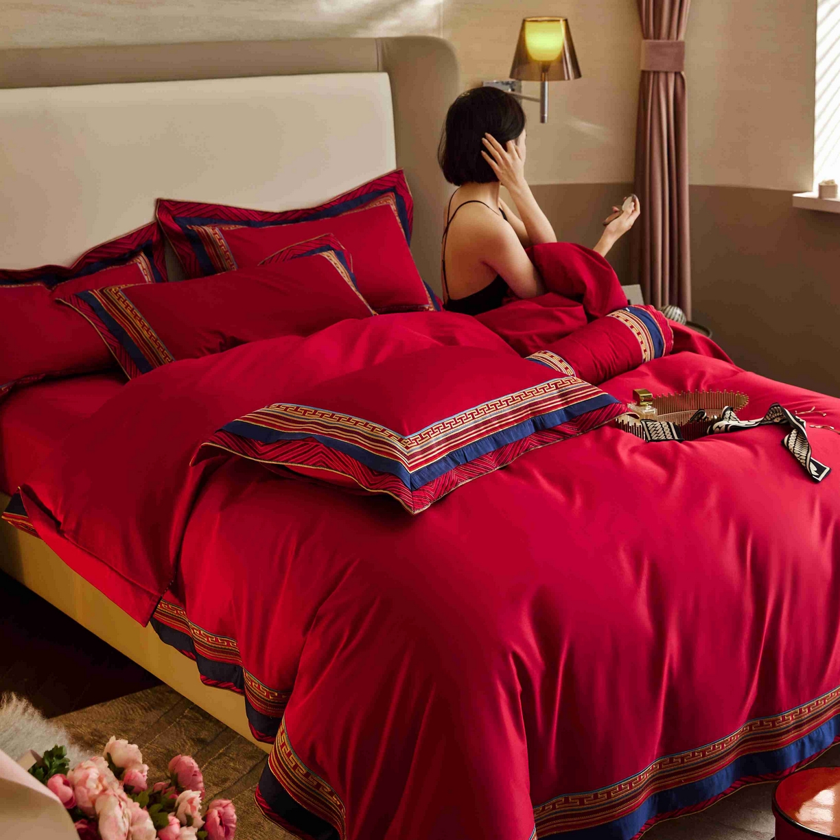 91家纺网 家纺一手货源 找家纺 涞澳家纺 2025新款婚庆款四件套 新禧双缘