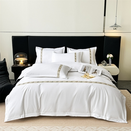 梦庭帛美 2025新款宾馆刺绣四件套 梅花-卡其