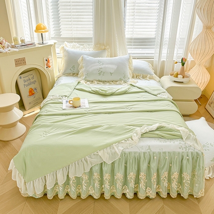 91家纺网 家纺一手货源 找家纺 （总）好儿喜家纺 2025新款赛雅系列凉席床裙冰丝席床罩韩式凉感豆豆凉席床盖