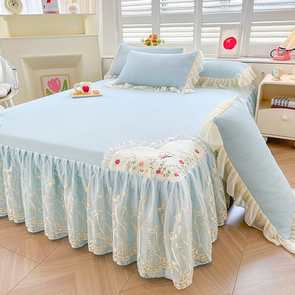 91家纺网 家纺一手货源 找家纺 （总）好儿喜家纺 2025新款繁花系列凉席床裙冰丝席床罩凉席韩式凉感豆豆凉席床盖四件套