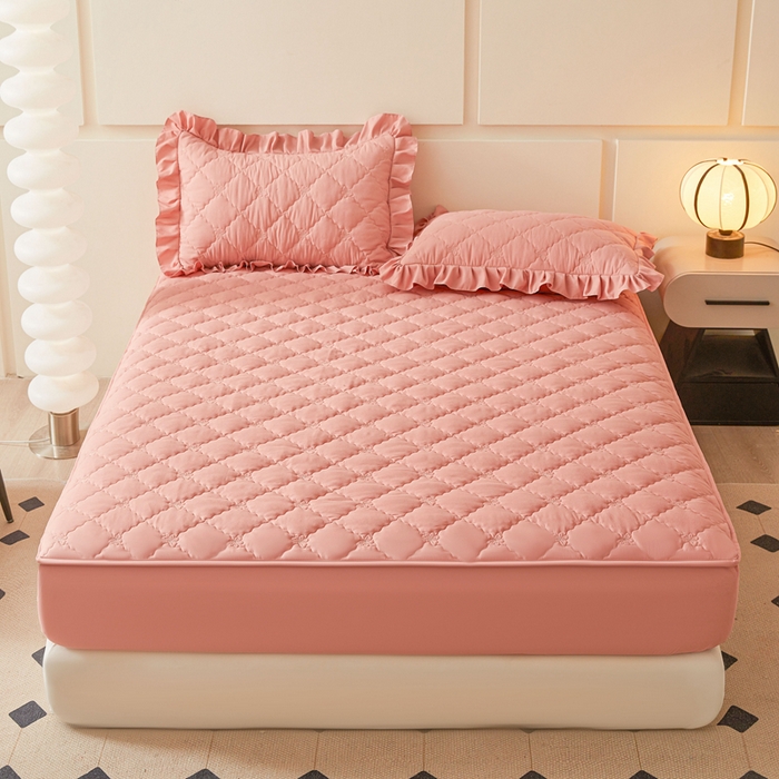 91家纺网 家纺一手货源 找家纺 怡源梦 2025新款蝶恋系列亲肤棉夹棉床笠 豆沙