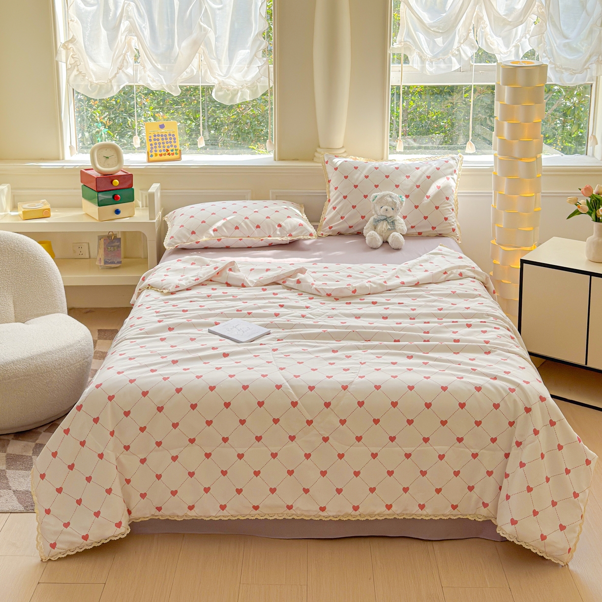 91家纺网 家纺一手货源 找家纺 可思家纺 2025新款针织棉双层纱夏被 心跳瞬间