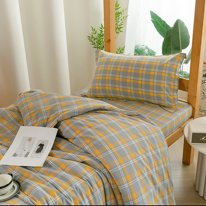 91家纺网 家纺一手货源 找家纺 喜四方 2025新款全棉色织水洗棉学生三件套 夏威夷黄