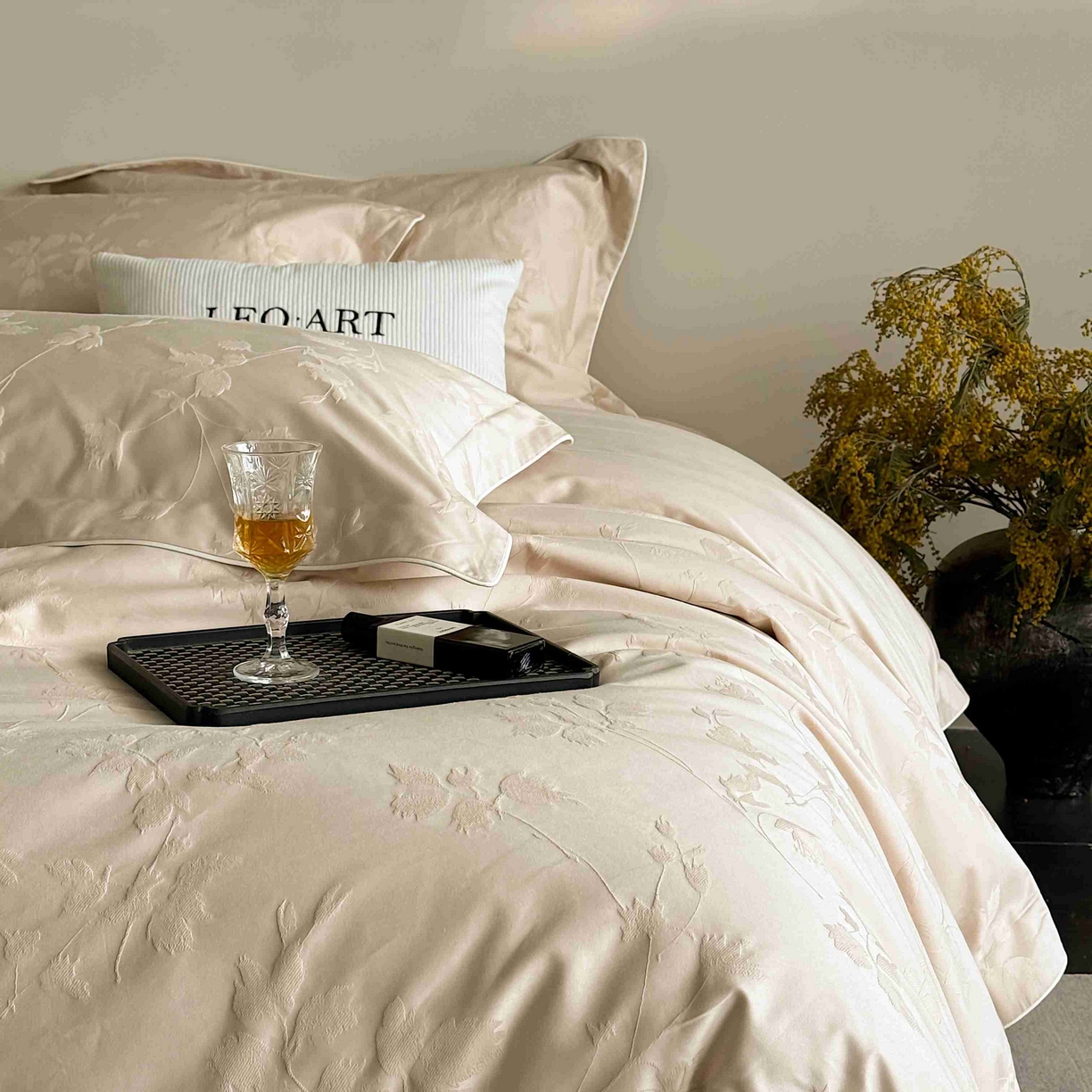 91家纺网 家纺一手货源 找家纺 涞澳家纺 2025新款全棉提花四件套 碧玉-小麦色