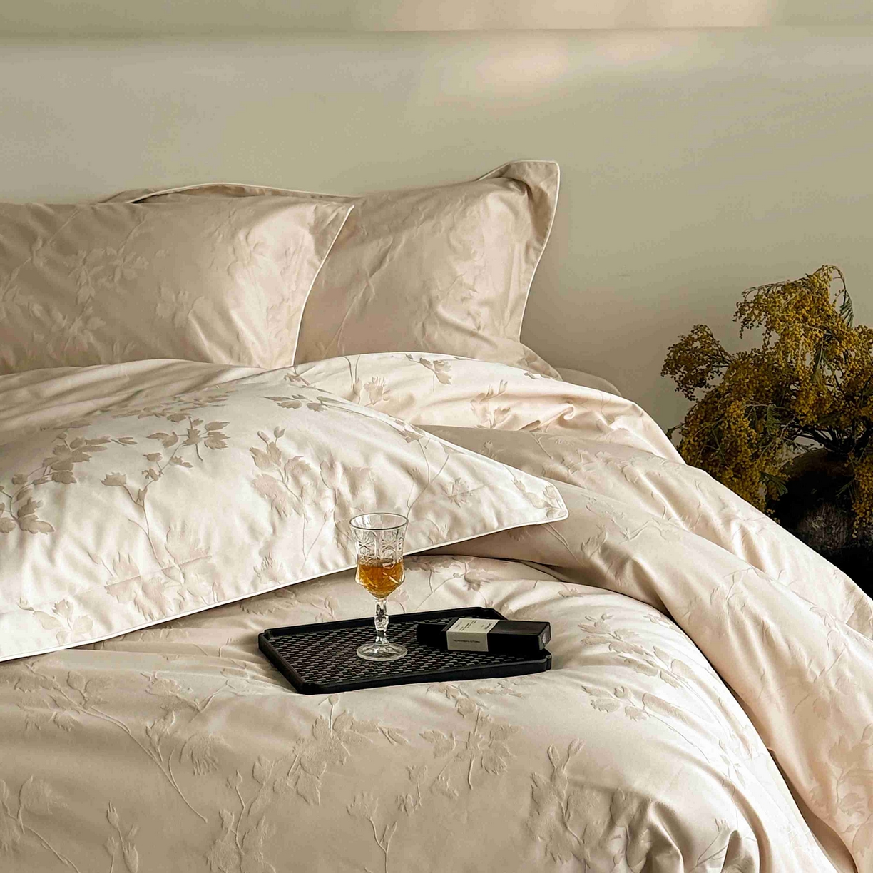 91家纺网 家纺一手货源 找家纺 涞澳家纺 2025新款全棉提花四件套 碧玉-小麦色