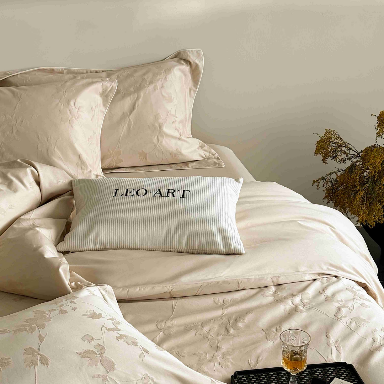 91家纺网 家纺一手货源 找家纺 涞澳家纺 2025新款全棉提花四件套 碧玉-小麦色