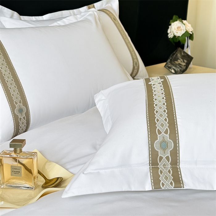 91家纺网 家纺一手货源 找家纺 梦庭帛美 2025新款宾馆刺绣四件套 吉祥-卡其