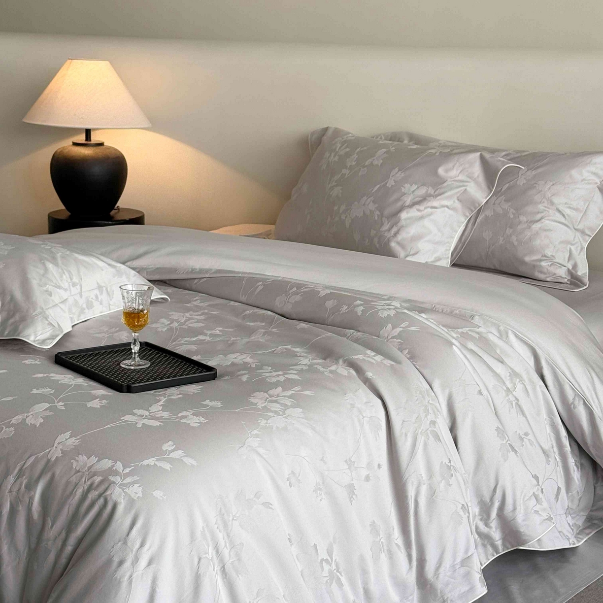 91家纺网 家纺一手货源 找家纺 涞澳家纺 2025新款全棉提花四件套 碧玉-灰白