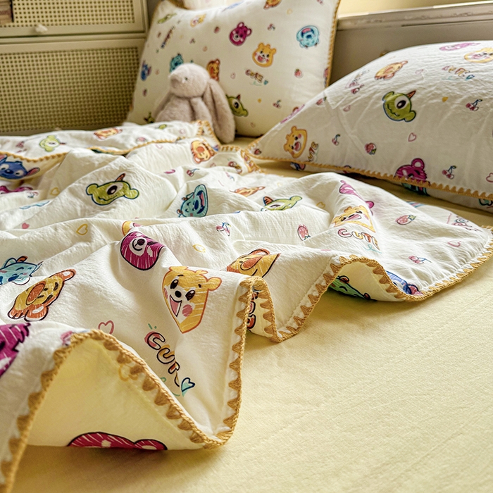 91家纺网 家纺一手货源 找家纺 星巴k家纺 2025新款春夏云感双层纱A类母婴级三角针夏被贝壳边夏凉被贝壳绣【可提供买家秀】 贝壳绣-维尼伙伴