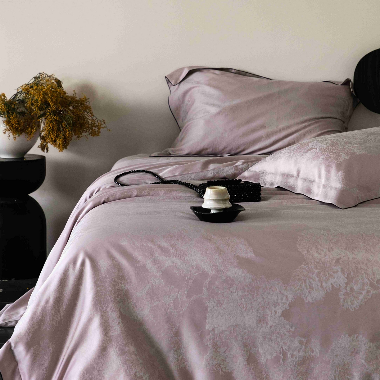 91家纺网 家纺一手货源 找家纺 涞澳家纺 2025新款60支天丝棉提花四件套 花砚-紫灰