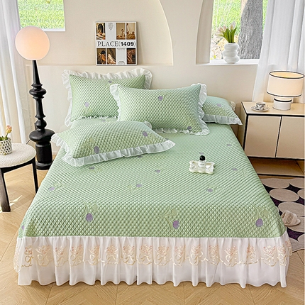 提花大世界 2025新款A类PE乙纶冰丝凉感三色织550克冰豆豆凉席床裙软凉席 郁金香—PE绿