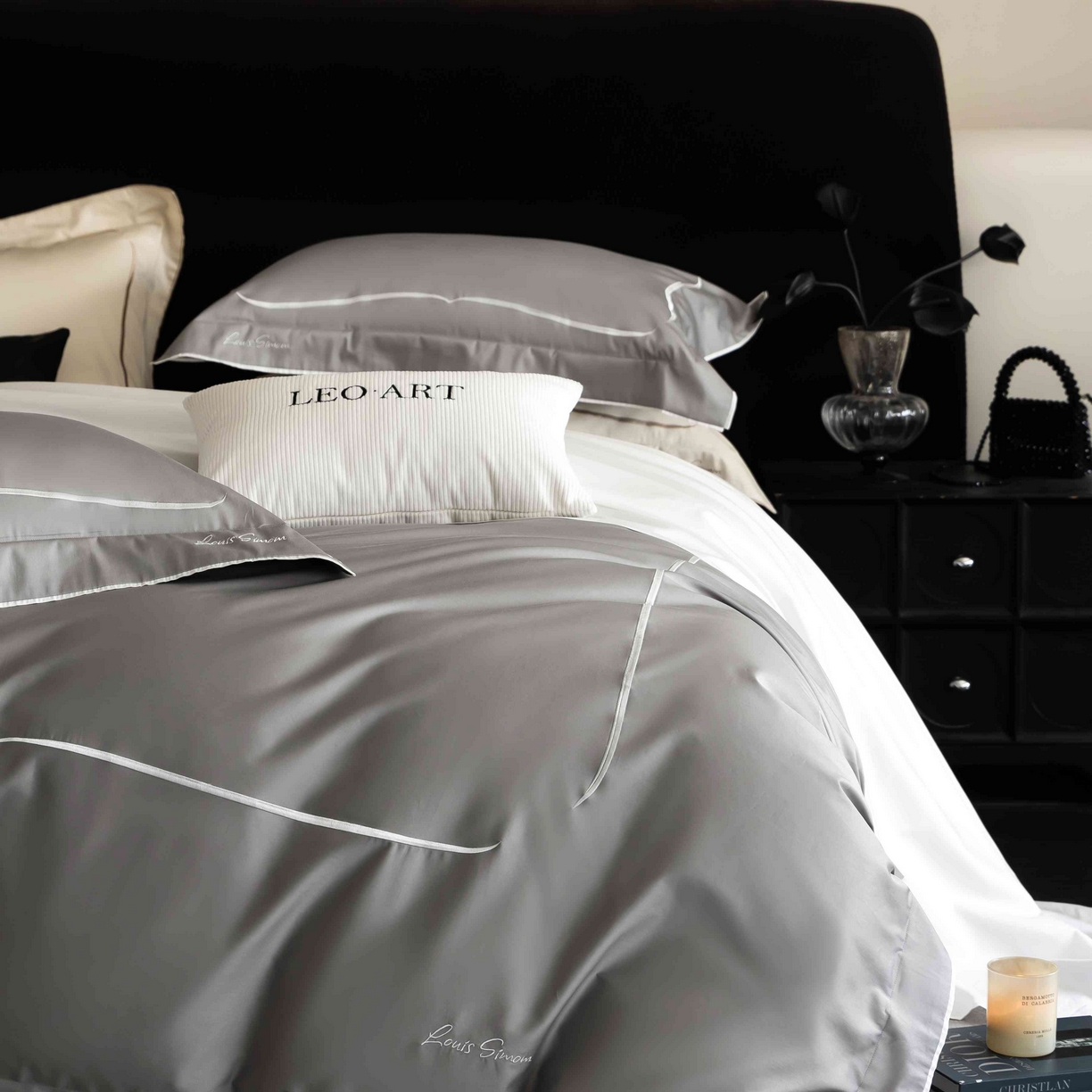 91家纺网 家纺一手货源 找家纺 涞澳家纺 2025新款80S全棉贡缎小蛮腰四件套-浅依 浅依-烟灰