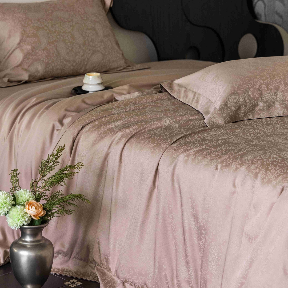 91家纺网 家纺一手货源 找家纺 涞澳家纺 2025新款60支天丝棉提花四件套 海瑟薇-山砚色