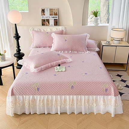 91家纺网 家纺一手货源 找家纺 提花大世界 新款布拉诺蕾丝提花莫代尔四件套九月湖畔-沁蓝