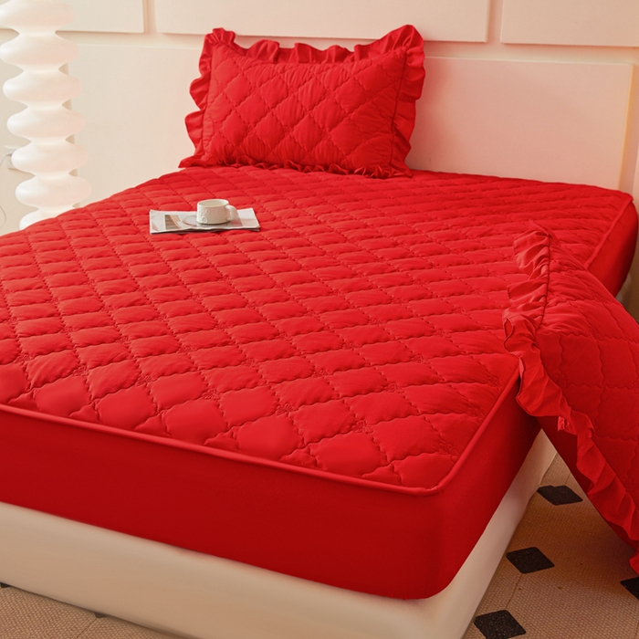 91家纺网 家纺一手货源 找家纺 怡源梦 2025新款蝶恋系列亲肤棉夹棉床笠 大红