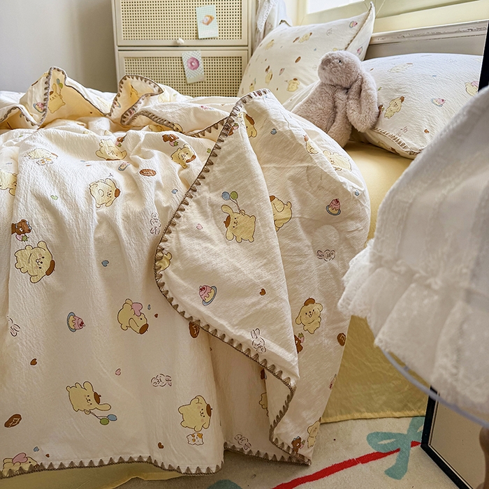 91家纺网 家纺一手货源 找家纺 星巴k家纺 2025新款春夏云感双层纱A类母婴级三角针夏被贝壳边夏凉被贝壳绣【可提供买家秀】 贝壳绣-奶罐布丁