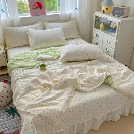 2025新款小清新全棉花边水洗棉夏凉被四件套 花满春