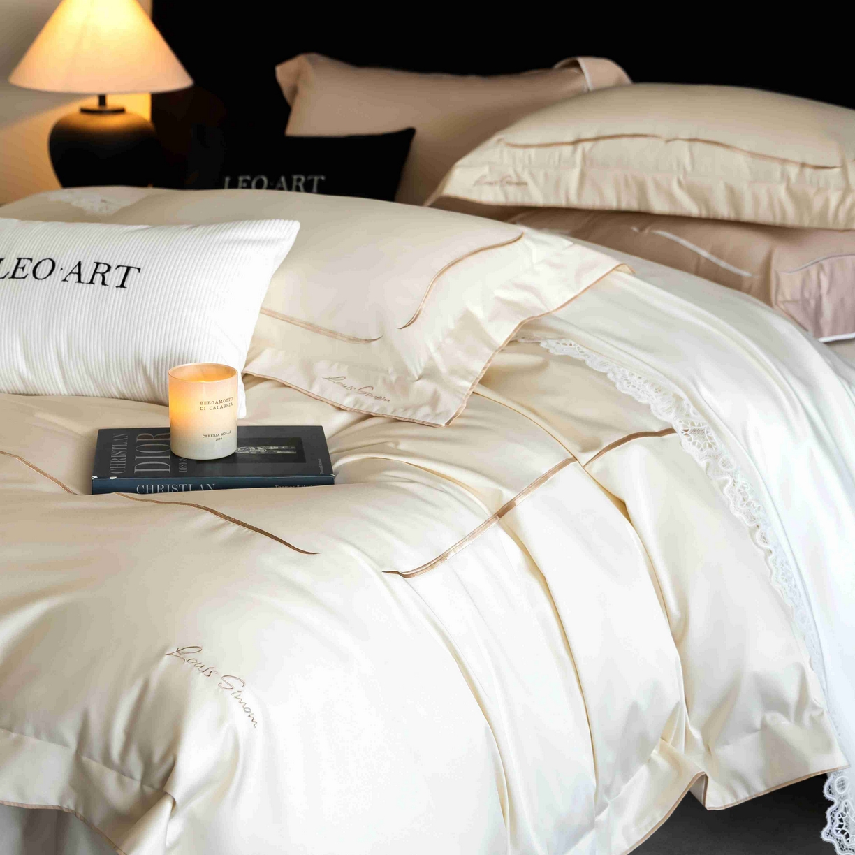 91家纺网 家纺一手货源 找家纺 涞澳家纺 2025新款80S全棉贡缎小蛮腰四件套-浅依 浅依-奶白