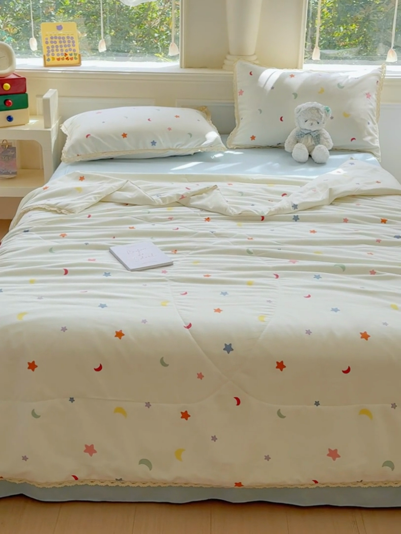 91家纺网 家纺一手货源 找家纺 可思家纺 2025新款针织棉双层纱夏被 幸运星