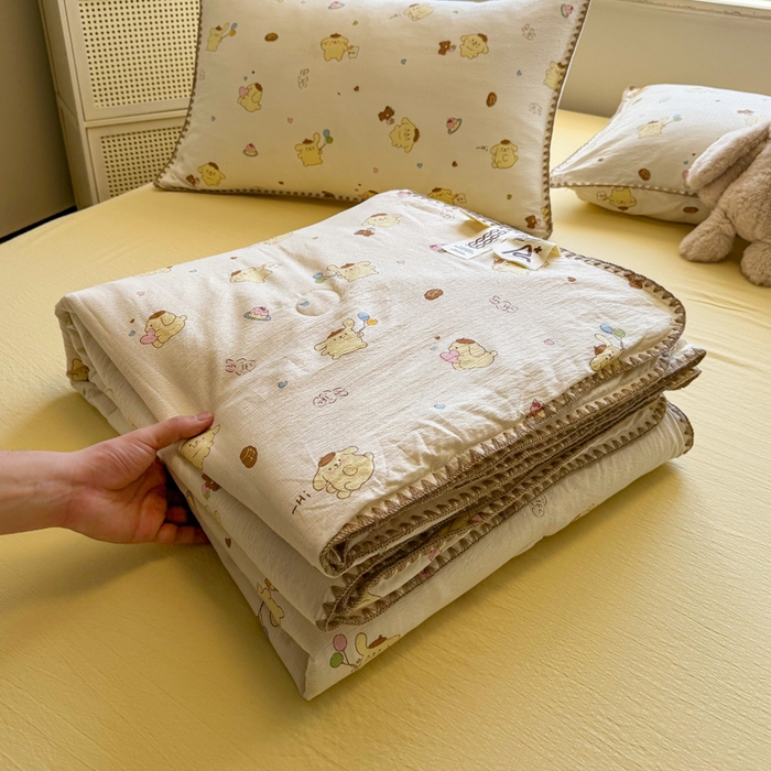 91家纺网 家纺一手货源 找家纺 星巴k家纺 2025新款春夏云感双层纱A类母婴级三角针夏被贝壳边夏凉被贝壳绣【可提供买家秀】 贝壳绣-奶罐布丁