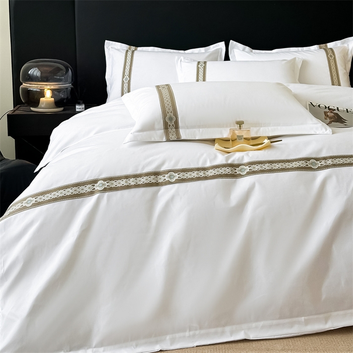 91家纺网 家纺一手货源 找家纺 梦庭帛美 2025新款宾馆刺绣四件套 吉祥-卡其