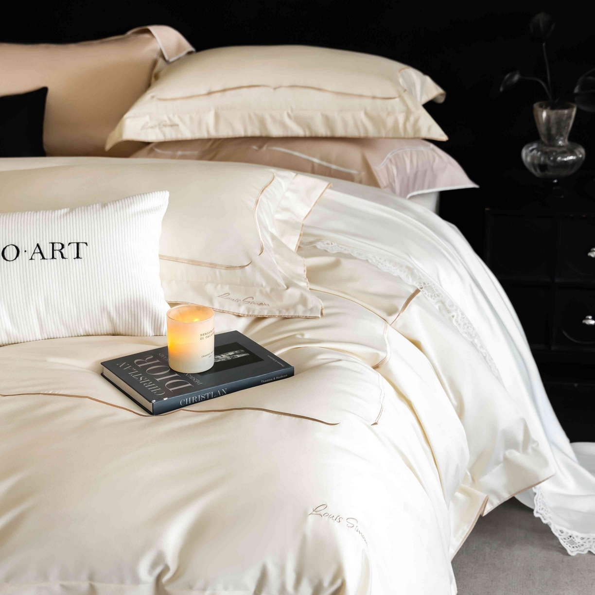 91家纺网 家纺一手货源 找家纺 涞澳家纺 2025新款80S全棉贡缎小蛮腰四件套-浅依 浅依-奶白