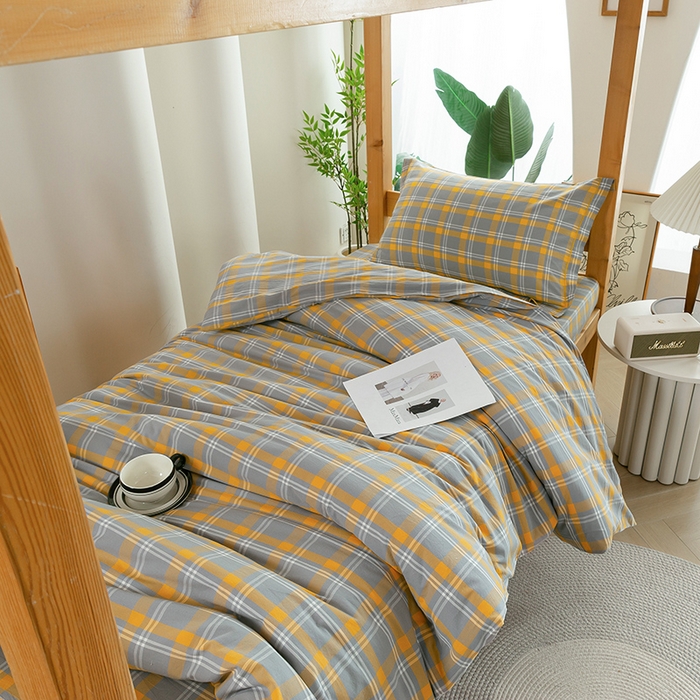 91家纺网 家纺一手货源 找家纺 喜四方 2025新款全棉色织水洗棉学生三件套 夏威夷黄