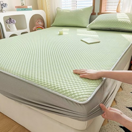 静缘分2025新款直播爆款凉豆豆冰丝凉席三件套床笠款可水洗机洗夏季凉感冰豆豆空调席软席子 简约-绿