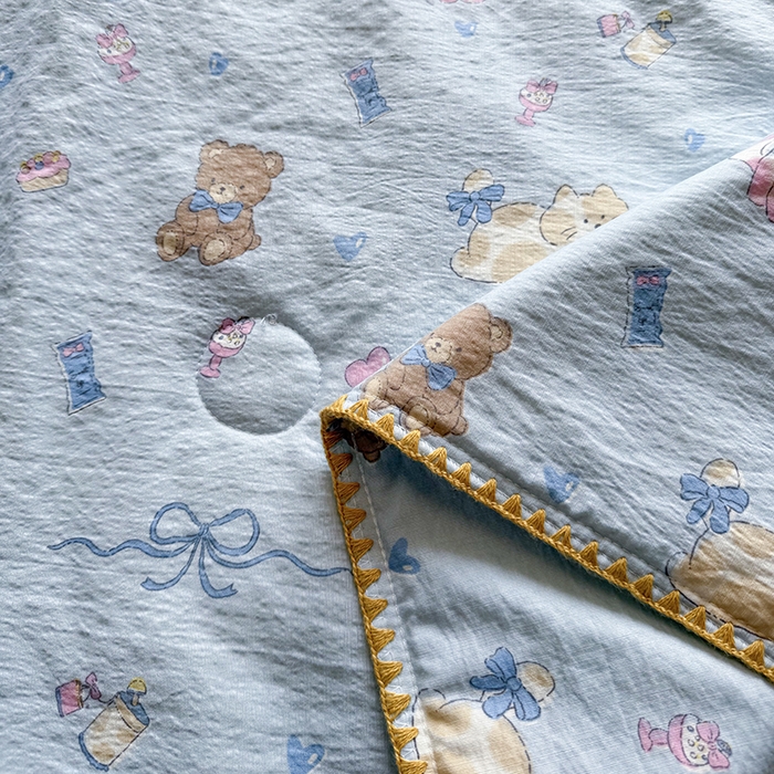 91家纺网 家纺一手货源 找家纺 星巴k家纺 2025新款春夏云感双层纱A类母婴级三角针夏被贝壳边夏凉被贝壳绣【可提供买家秀】 贝壳绣-小猫时光