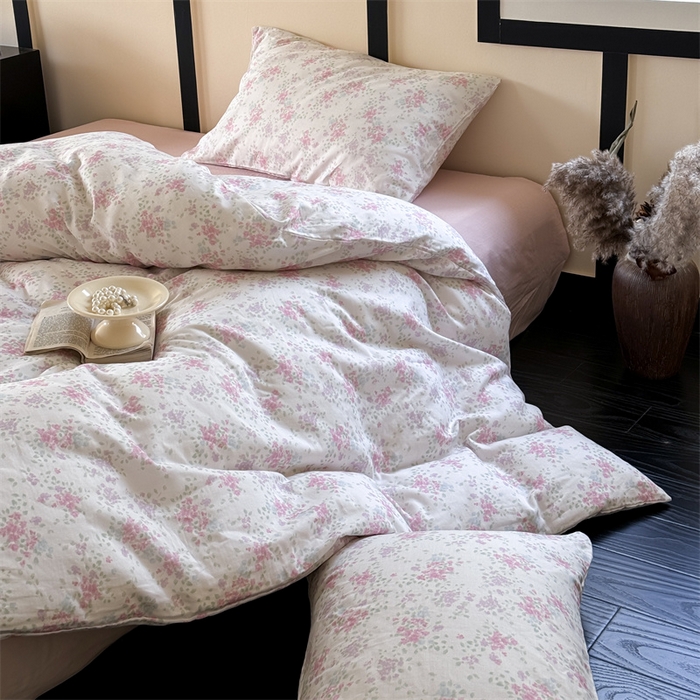 91家纺网 家纺一手货源 找家纺 窝米 2025春季新品全棉双层纱油画风花卉四件套系列（梦境花园、花研巧语） 若梦