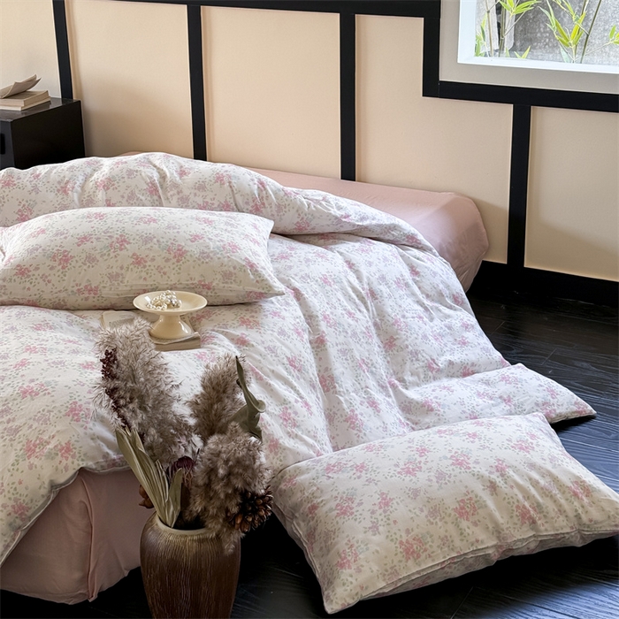 91家纺网 家纺一手货源 找家纺 窝米 2025春季新品全棉双层纱油画风花卉四件套系列（梦境花园、花研巧语） 若梦