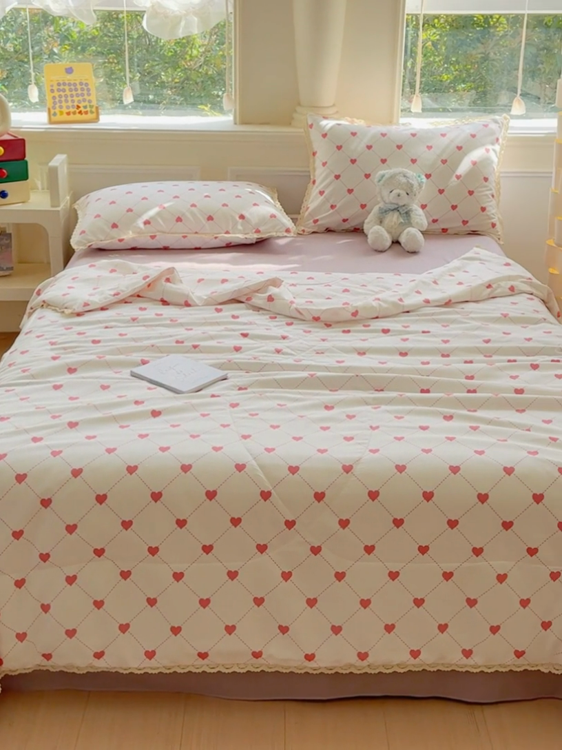 91家纺网 家纺一手货源 找家纺 可思家纺 2025新款针织棉双层纱夏被 樱桃之恋