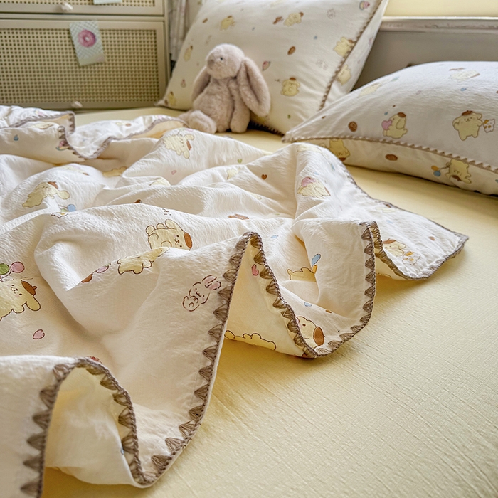 91家纺网 家纺一手货源 找家纺 星巴k家纺 2025新款春夏云感双层纱A类母婴级三角针夏被贝壳边夏凉被贝壳绣【可提供买家秀】 贝壳绣-奶罐布丁