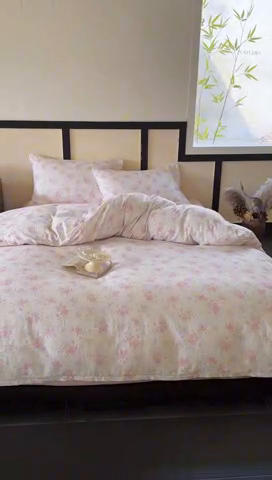 91家纺网 家纺一手货源 找家纺 窝米 2025春季新品全棉双层纱油画风花卉四件套系列（梦境花园、花研巧语） 若梦