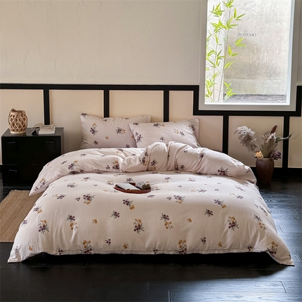 窝米 2025春季新品全棉双层纱油画风花卉四件套系列（梦境花园、花研巧语） 枇杷园